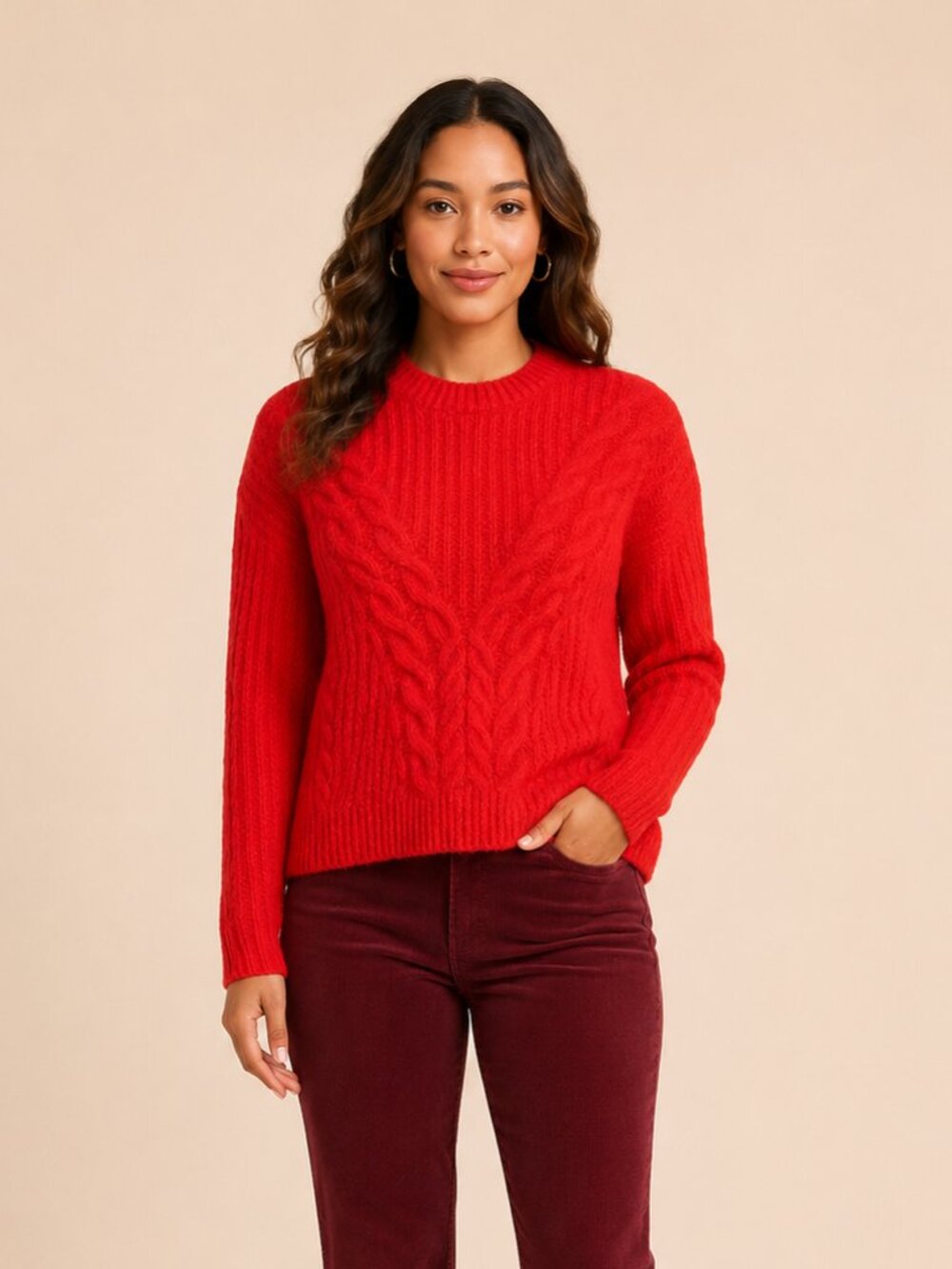 A282 • Red Cable Knit Mock Neck Sweater